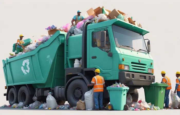 The 3D Character Illustration of Garbage Collectors at Work image